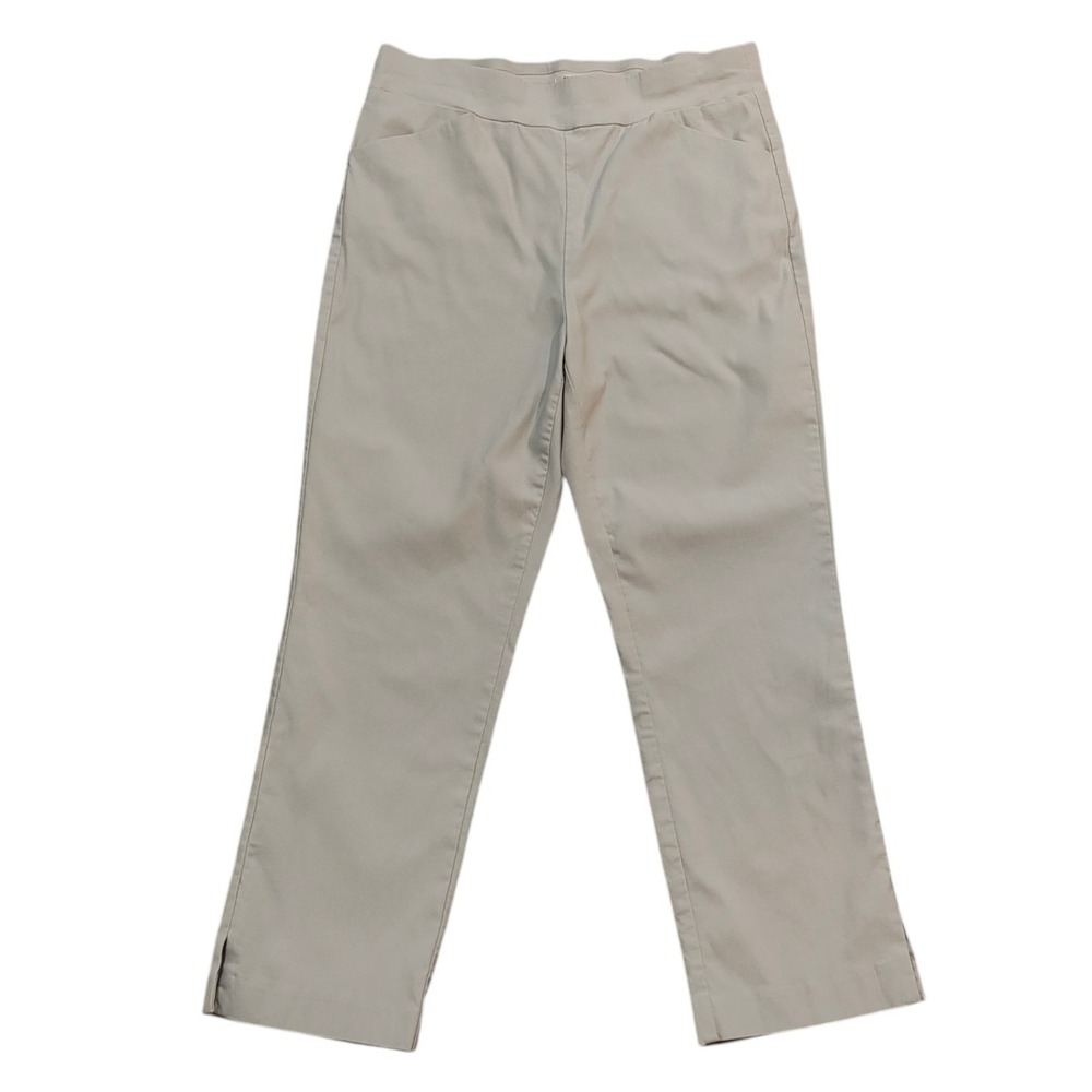 Essentials by Sioni Tan Pull On Straight Leg Pants Stretch Slit Hem Size Large